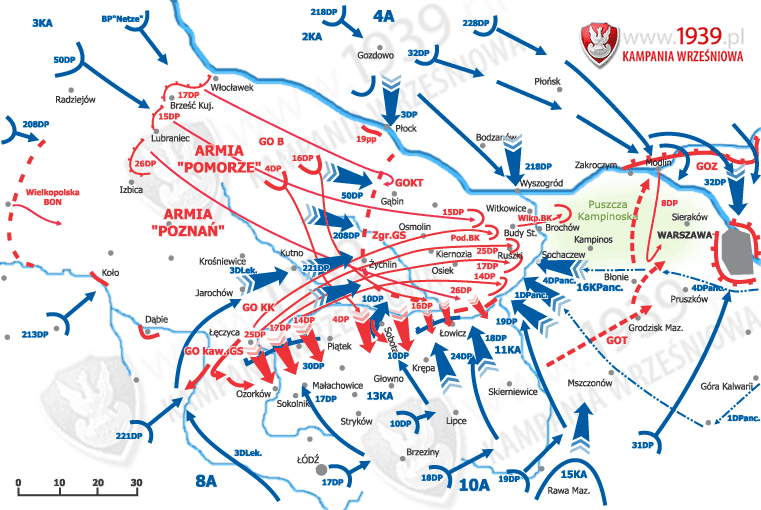 Bitwa nad Bzurą - mapa (kliknij aby powiększyć)