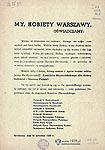 Owiadczenie organizacji skupiajcych kobiety z 26.09.1939 roku "My, kobiety Warszawy" 