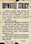 Odezwa Dowdcy Obrony Warszawy gen. Czumy do obywateli stolicy wzywajca do obrony miasta z dnia 7.09.1939 