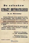 Odezwa Stefana Starzyskiego oraz Janusza Regulskiego "Do czonkw Stray Obywatelskiej m. st. Warszawy" z 7.09.1939 