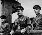Fiodor Izydorowicz Kuzniecow, Michaił Kowaliow i Gieorgij Konstantinowicz Żukow w 1939 roku.