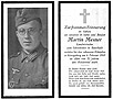 Karta zabitego onierza Martina Mesnera. Napis gosi: Martin Meisner syn farmera Scheidecker'a z Baierbach. Zgin w cikich walkach pod Krlewcem 4 lutego 1945. Strona 1