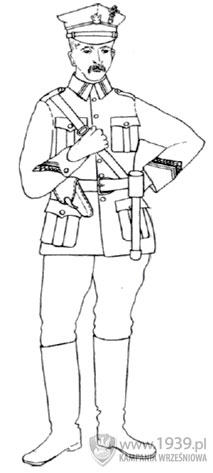Oficer Wojsk Wielkopolskich w mundurze polowym.