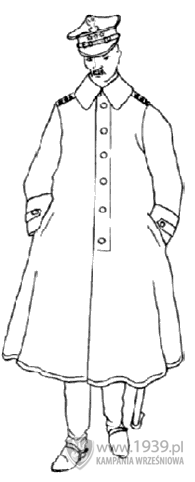 Oficer w ubiorze garnizonowym z szablą pod płaszczem wz. 1919.