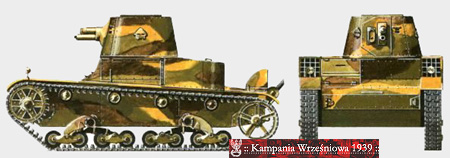 Rysunki polskich czołgów Vickers E w standardowym kamuflażu z 1937 r.